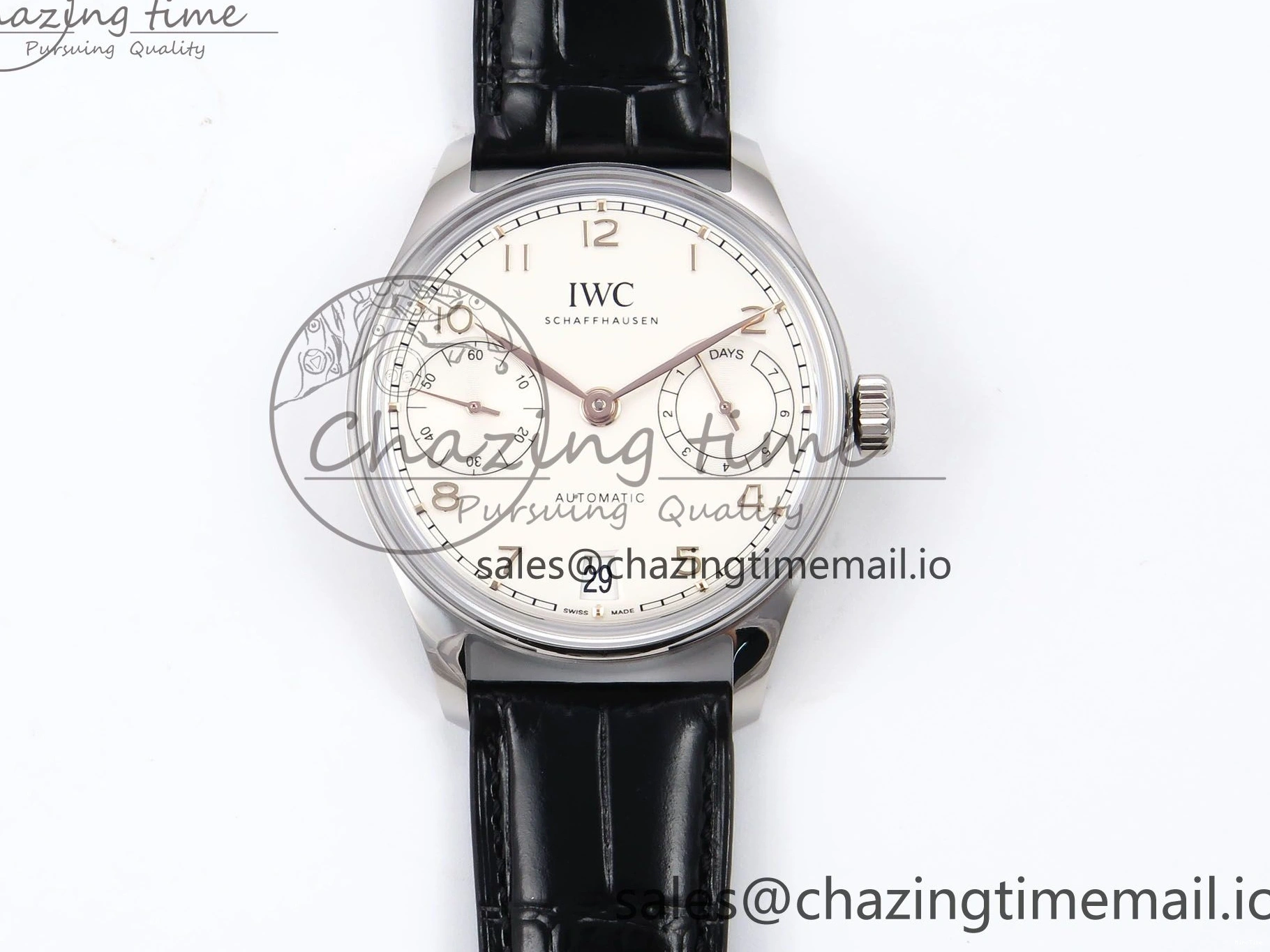 MIROTIME 0308 OnTrend Portugieser Automatic 42mm SS APSF 1:1 Best Edition White RG Dial on Black Leather Strap A 7010